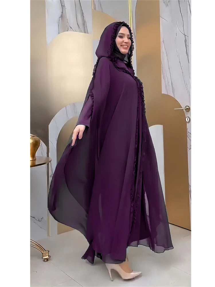 Ramadan Chiffon Muslim 2 Piece Khimar Abaya Set Islam Hijab Dress African Dresses For Women Kebaya Robe Femme Musulmane Kaftan.