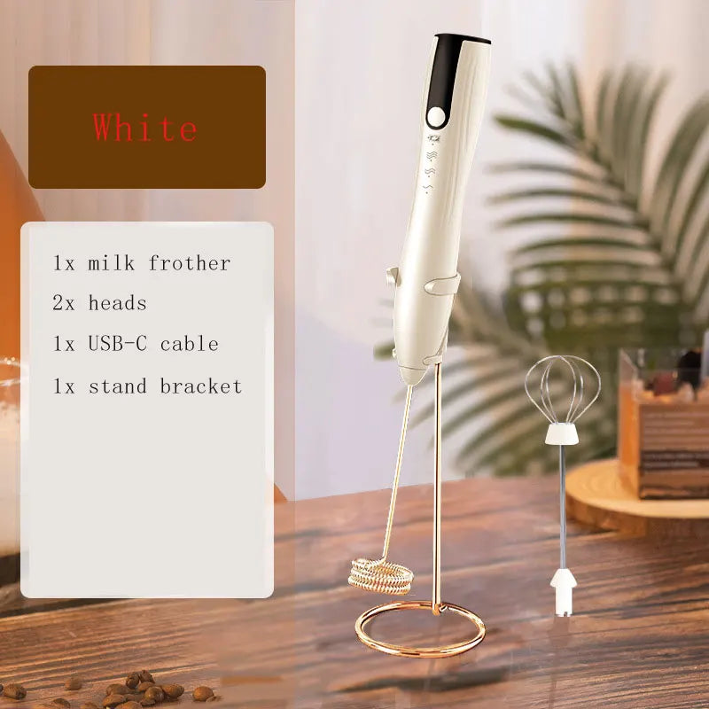 Rechargeable Electric Egg Beater With Stand Bracket 3 Speeds Adjustable Hand Whisk Drink Mixer Milk Frother for Coffee , Matcha.