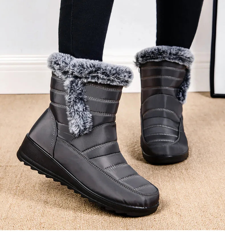 Women's Boots Super Warm Fur Botas Mujer 2025 Snow Boots Low Heels Winter Shoes Woman Black Rubber Winter Boots Women Footwear.