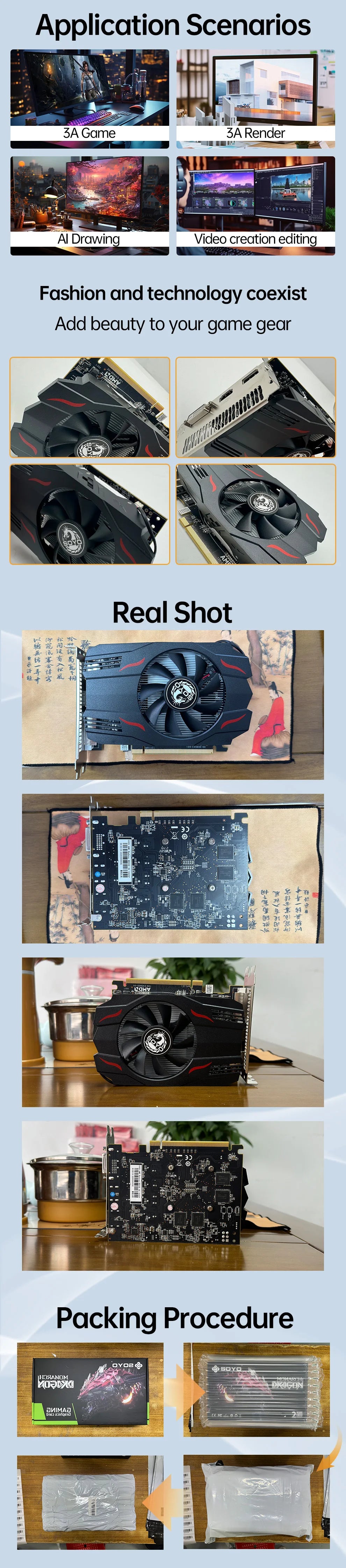 SOYO AMD Radeon RX550 4GB GPU GDDR5 14nm For Desktop PC Games Video RX560 Graphics Card 128bit  RX 550 Computer Components.