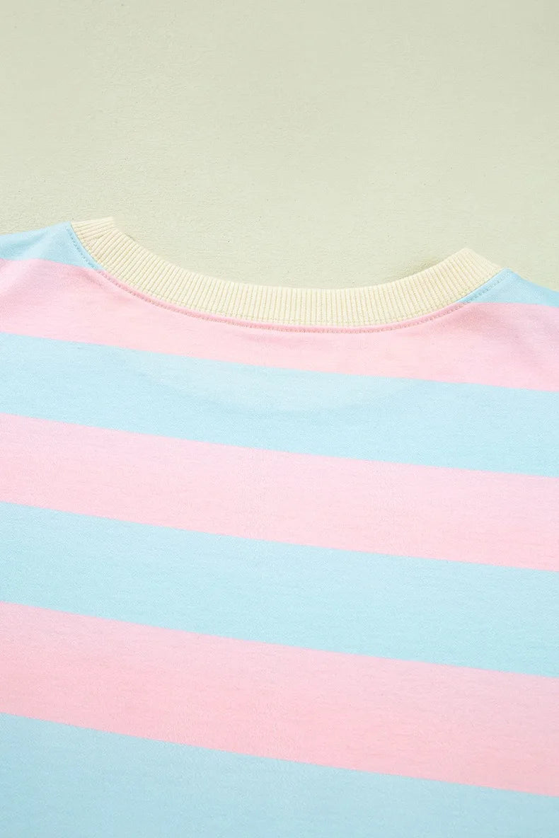 GIBSIE Plus Größe Gestreiften Tropfen Schulter Lose Sweatshirt Frauen 2025, Herbst Casual Langarm Passenden Rundhals Pullover Tops.