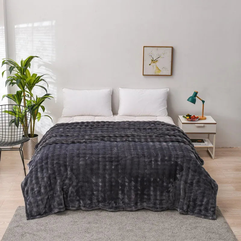 Solid Color Flannel Rabbit Fur Blanket Nap Cover Blanket Soft Sofa Blanket Coral Fleece Cover For Bedroom Manufacturer Wholesale