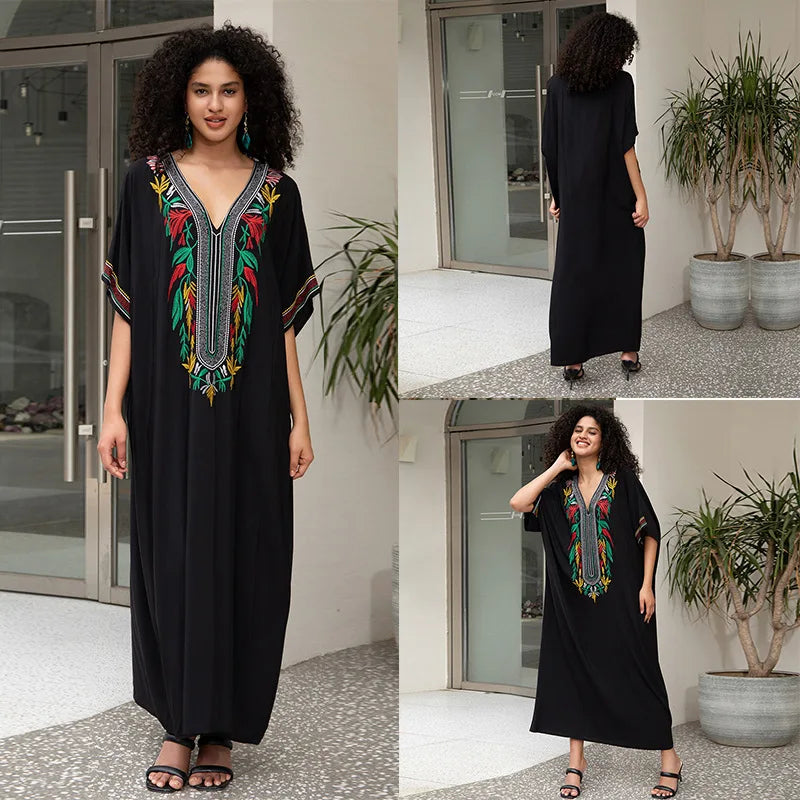 Badeanzug Vertuschungen Stickerei V-Ausschnitt Kurzarm Bad vertuschen für Frauen Kaftan Kleider.