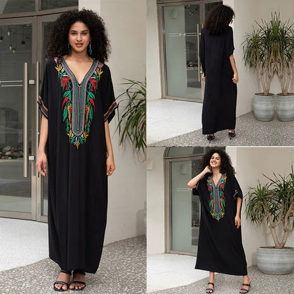 Badeanzug Vertuschungen Stickerei V-Ausschnitt Kurzarm Bad vertuschen für Frauen Kaftan Kleider.