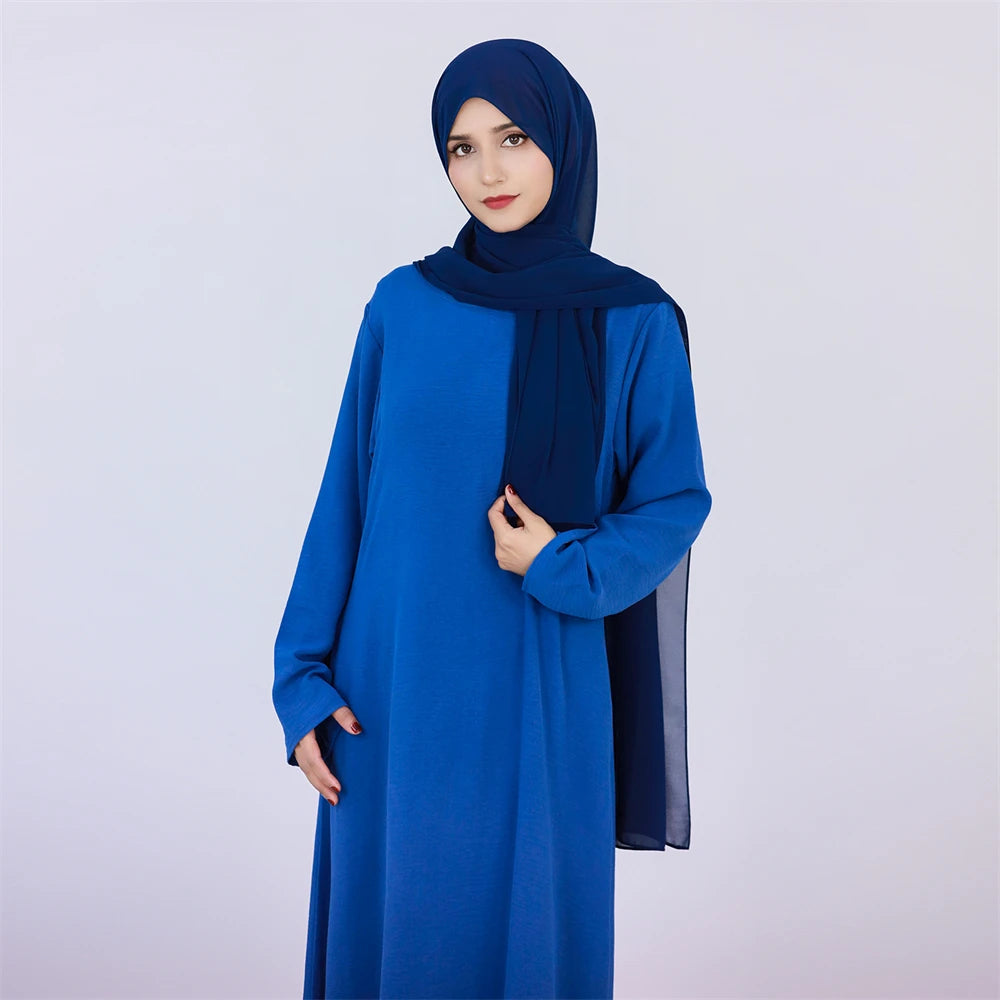 Ramadan Eid Solid Linen Dubai Abaya Turkey Islam Muslim Modest Dress Kaftan Prayer Clothes For Women Kebaya Robe Femme Musulmane