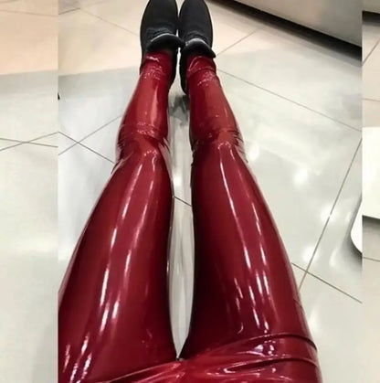 Women Sexy Pu Leather Leggings Big Size Bright Leggings Outdoor Walking Jogging High Waist Butt Liftting Casual Yoga Pants.
