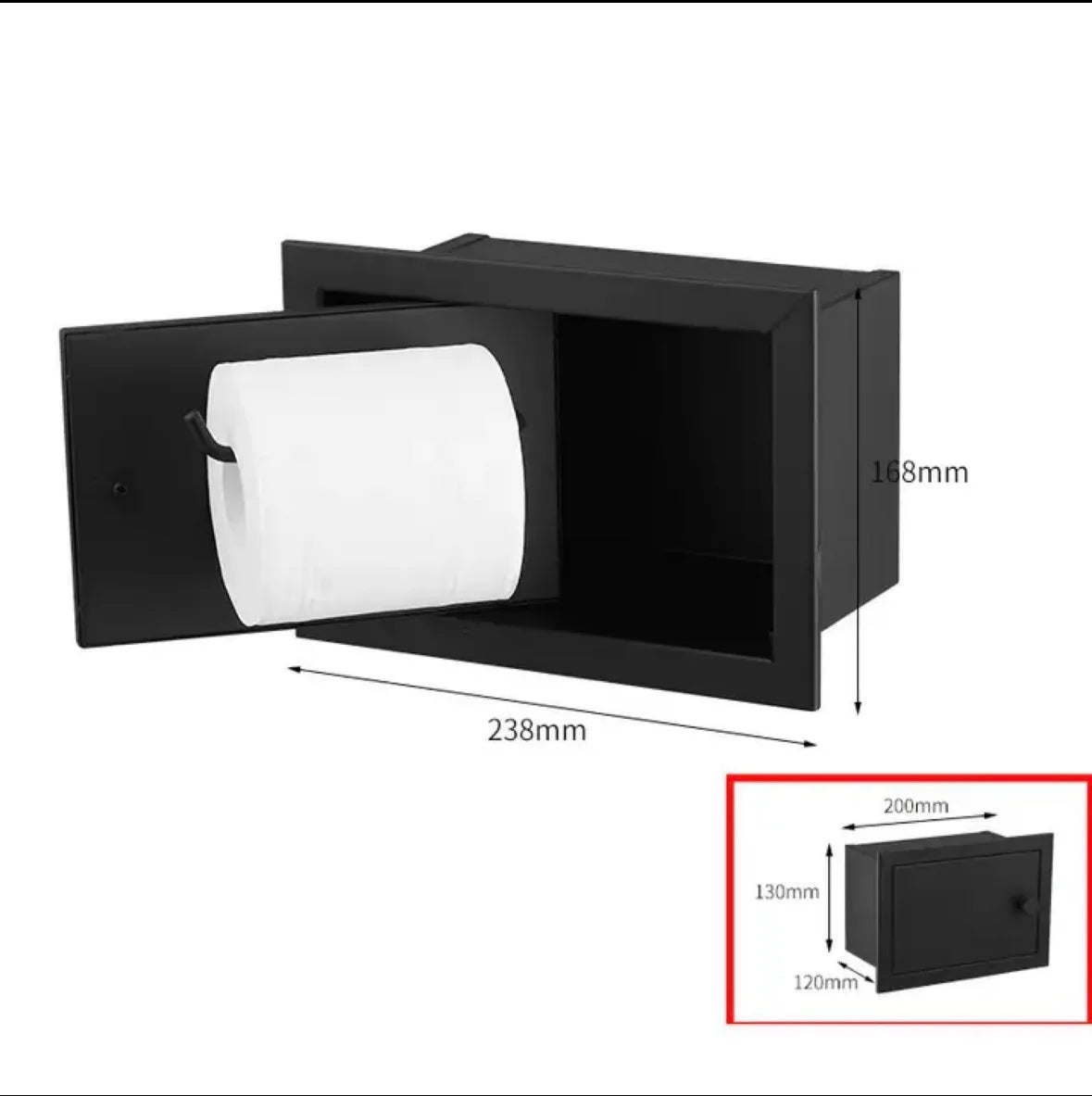 Einbau-Toilettenpapierrollenhalter in Mattschwarz, Aufbewahrungsbox für Seidenpapier aus Edelstahl für Badezimmer, Küche