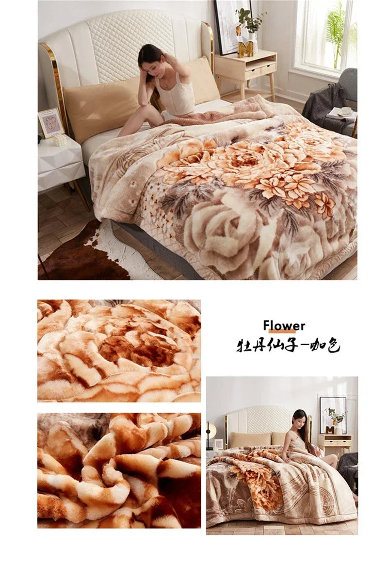 European Style Warm Raschel Blanket for Winter High End Soft Thicken Warmth Weighted Blanket Double Side Flocked Comforter Duvet
