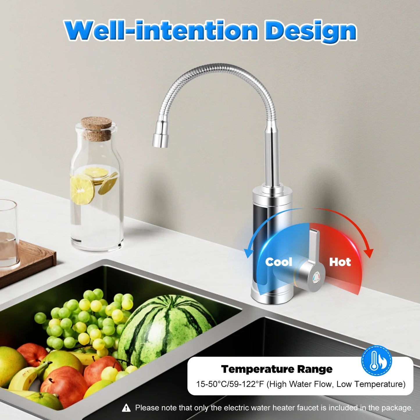 3000W Instant Electric LCD Faucet Instant Tap 360° Fast Heater Heating Hot/Cold Water Supply for Bathroom Kitchen