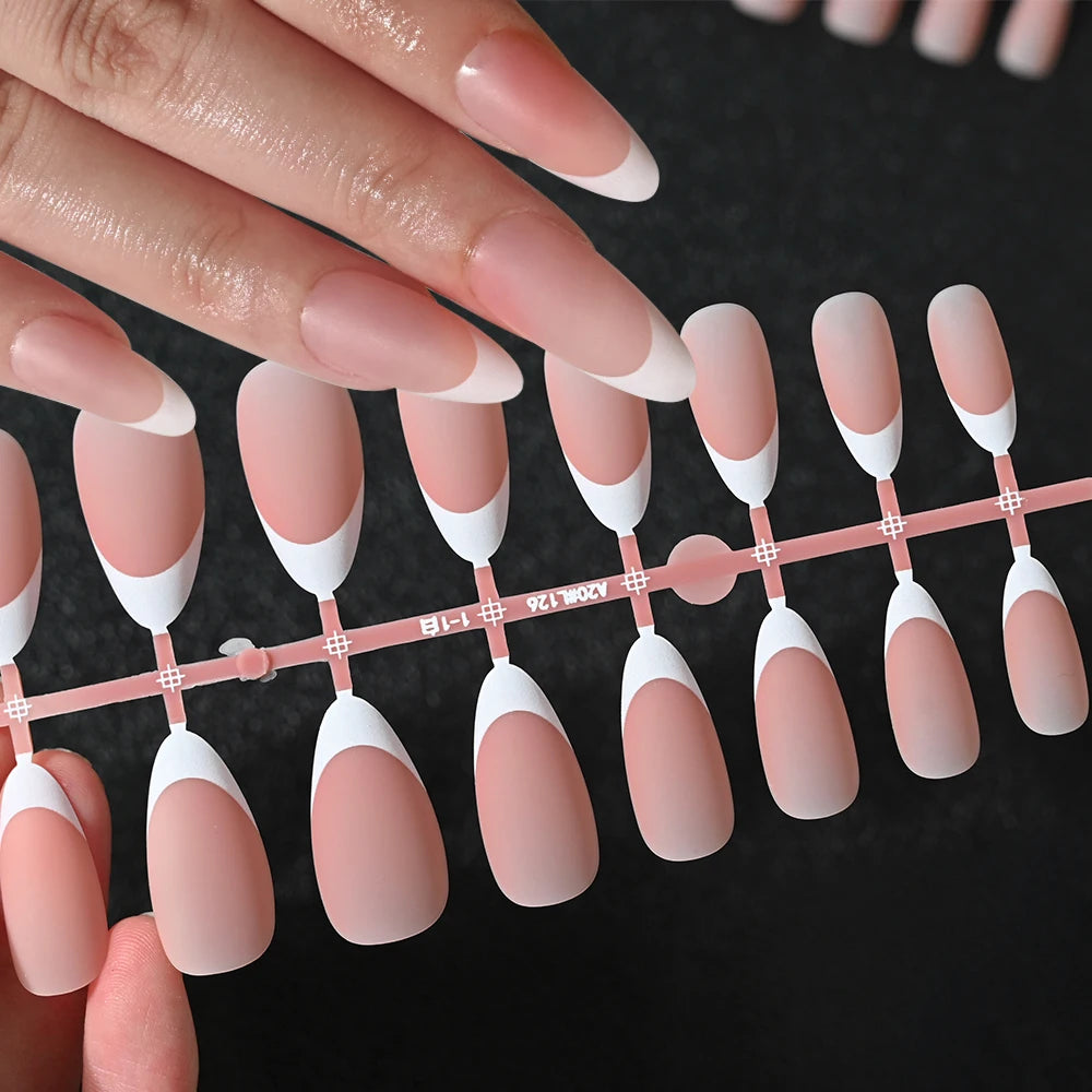 120/150pcs Matte White French Gel Nail Tips Medium Almond Nude Press On Nails 0.75-2.6cm Pink/Nude ABS Soft Gel Nail Flase Tips.