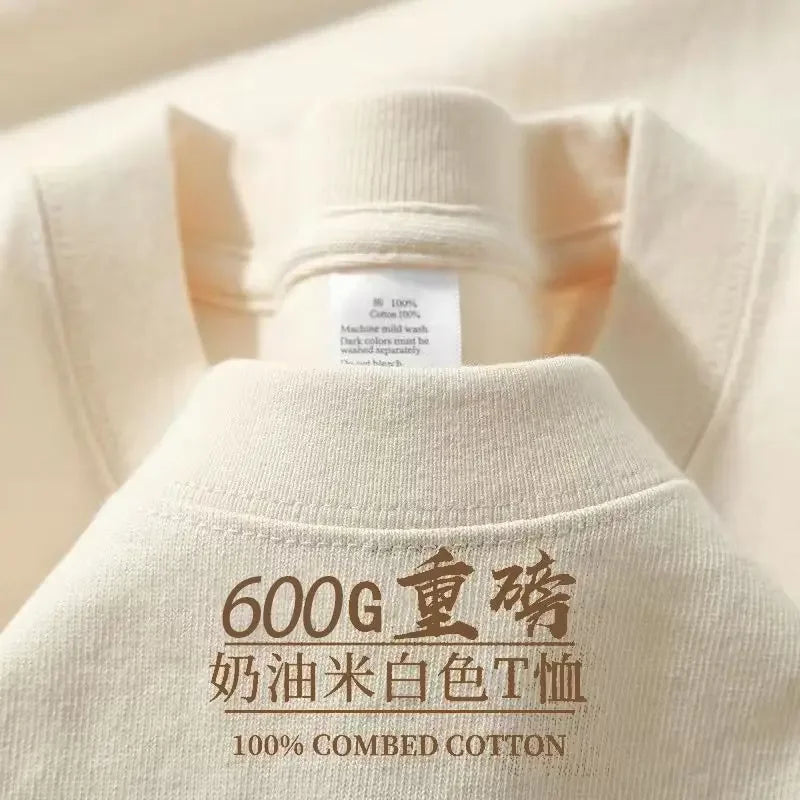 Men's and Women's 600g Heavy Cotton T-shirts Long-staple Pure Cotton Thickened Long-sleeved Three-pin High-gram Weight High-end.