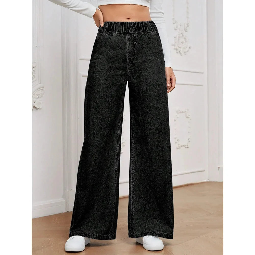 High Waist Wide Leg Loose Fit Straight Jeans Women's Summer New Style Vintage Drape Cross-Border Long Jeans.