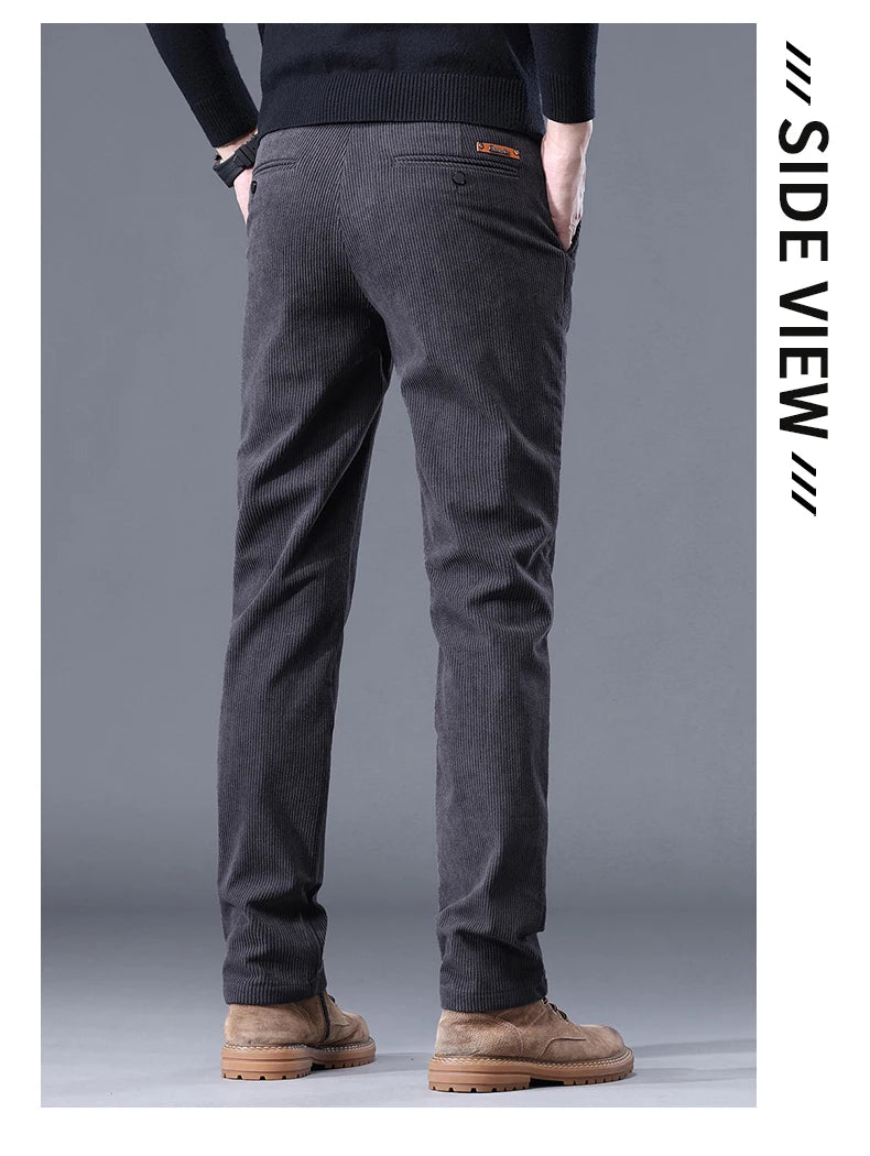 Khaki Black Gray Fleece Men's Corduroy Casual Pants Chenille Thick Stretch Business Trousers Mid-rise Brand Winter Thermal Pants.