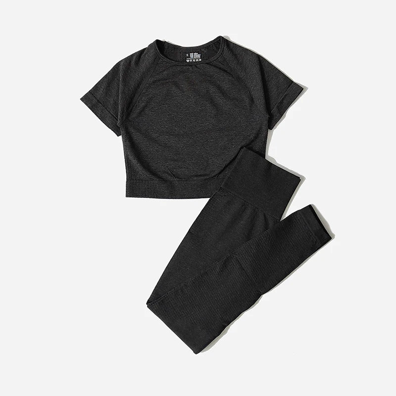 WAREBALL Seamless Yoga Set Women Workout Gym Clothes Fitness Short Sleeve Crop Top Shirt High Waist Leggings Pants Sports Suits.