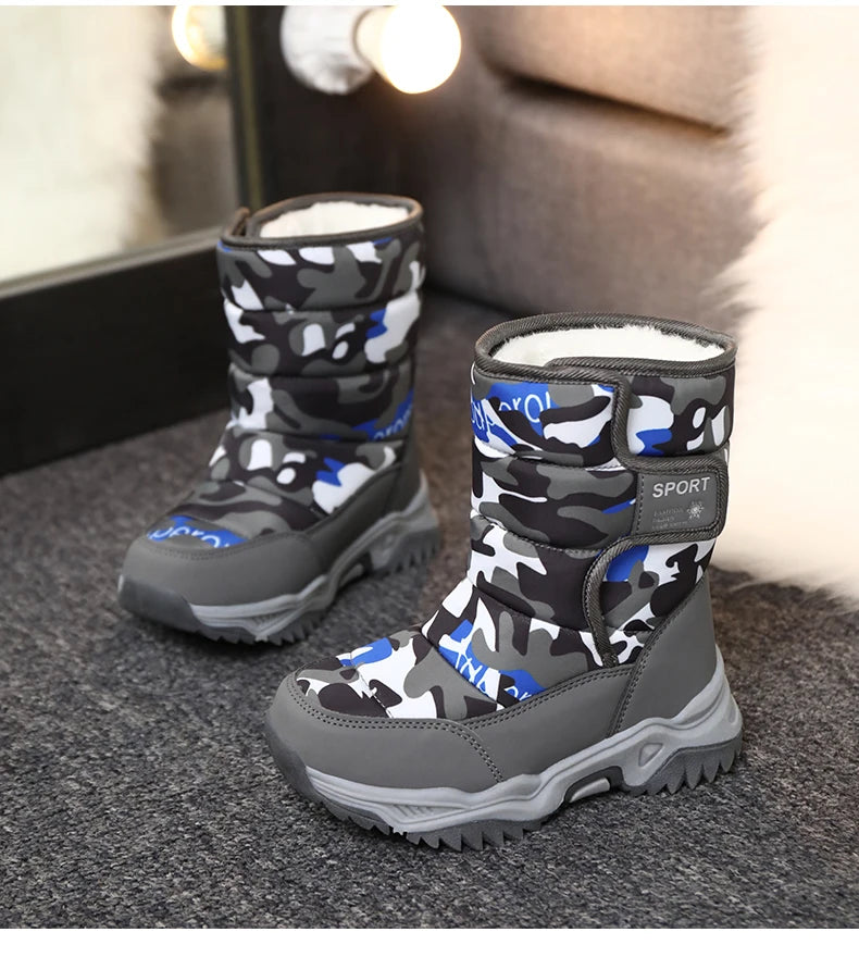 2025 Winter Children Shoes Plush Waterproof Fabric Non-Slip Girl Shoes Rubber Sole Snow Boots Fashion Warm Outdoor Boots.