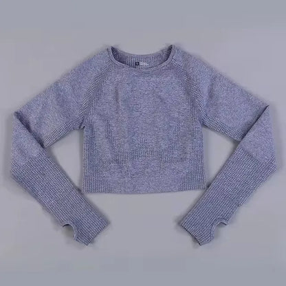 Long Sleeve Gym Crop Top Sports Yoga Top Women Seamless T-Shirts Fitness Crop Top Sport Active Wear Workout Athletic Shirts.