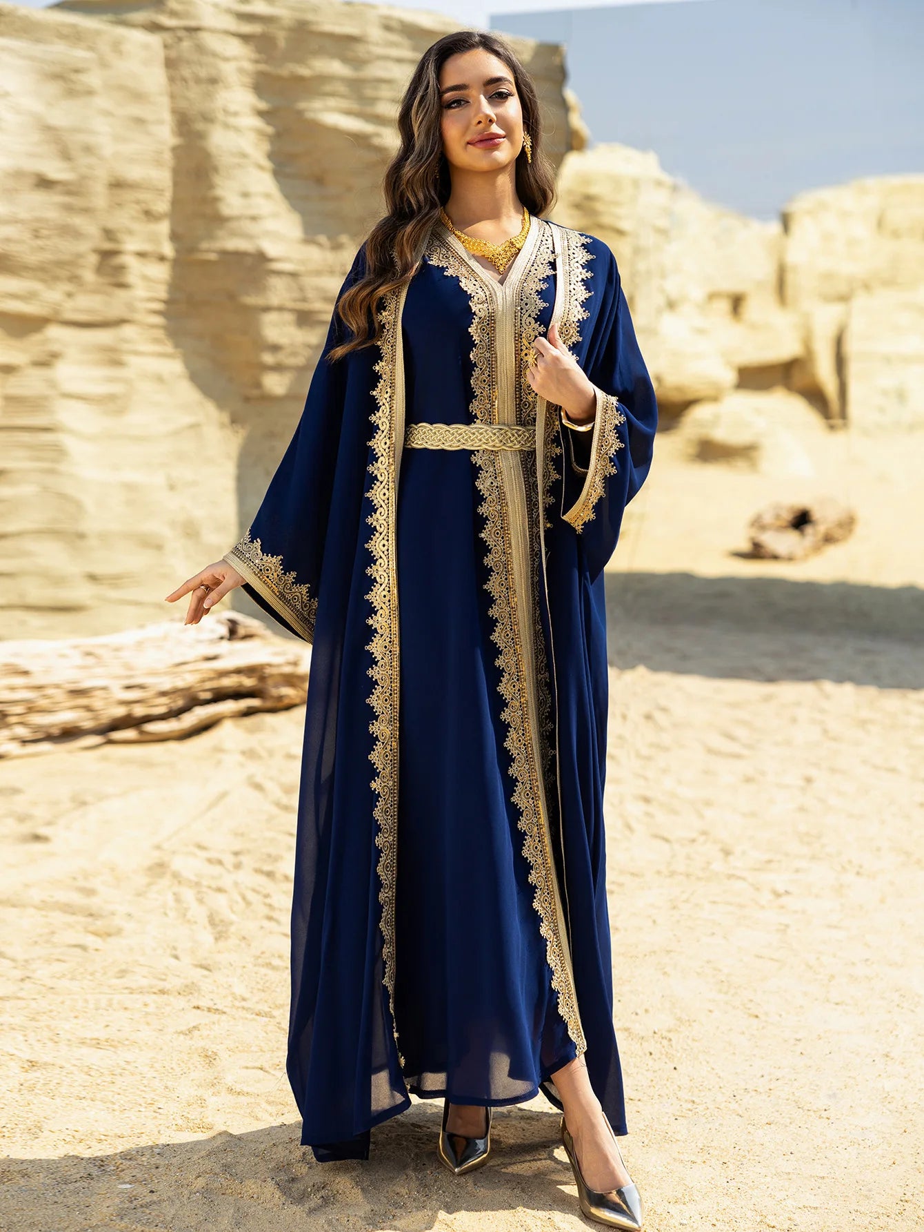 Uni Ramadan Sequins Dubai Abayas Arab Tunics Batwing Sleeve Dresses For Women Gala Two pieces Moroccan Elegant Kebaya.