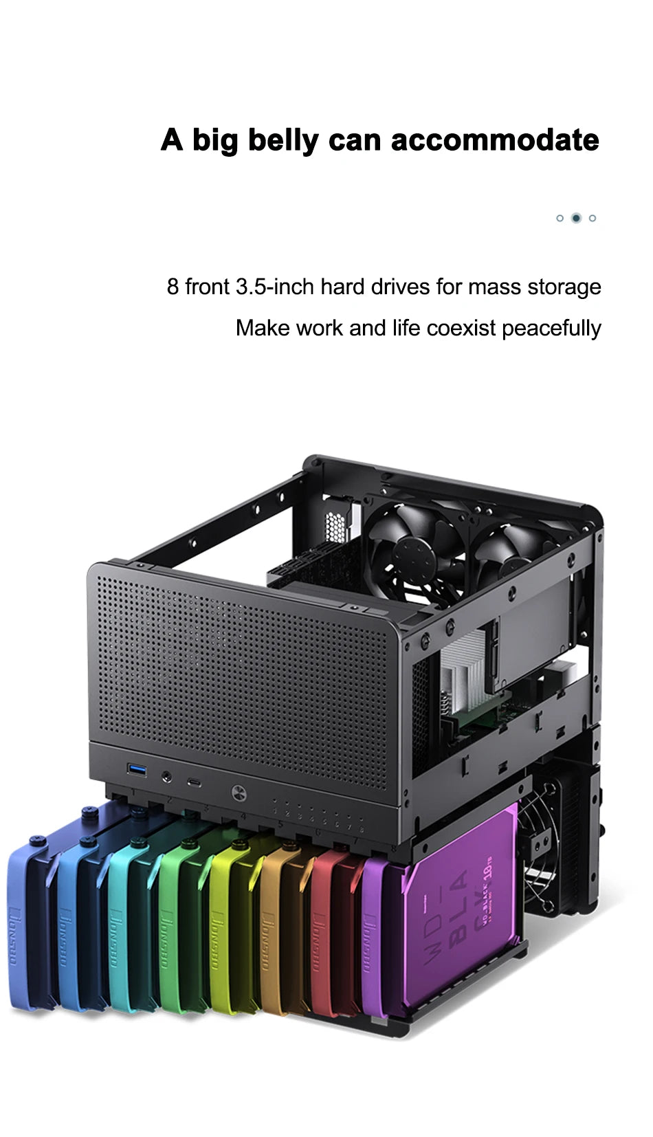 JONSBO N3 NAS Mini Case All-In-One Aluminum ITX Chassis 8 Hard Disk Location Support 130mm CPU Cooler 250mm Graphics Card.