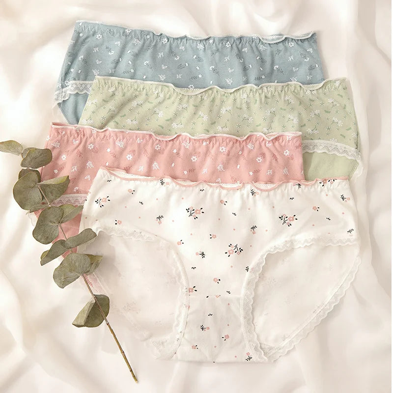 New Women Panties Antibacterial Cotton Lace Underwear Women's Floral Sweet Girls Briefs Mid-waist Shorts Female Lingerie M-XXL.