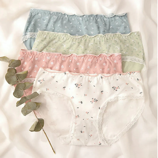 New Women Panties Antibacterial Cotton Lace Underwear Women's Floral Sweet Girls Briefs Mid-waist Shorts Female Lingerie M-XXL.