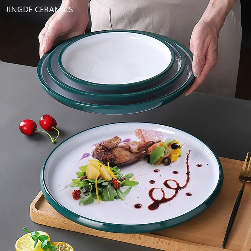 1Pc Commercial Melamine Tableware Household Plastic Dinner Plates Round Barbecue Salad Dishes Plate Kitchen Accessories.