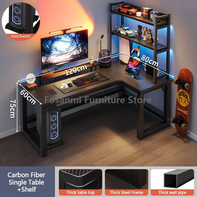 L-förmiger Eck-Gamer-Schreibtisch für das Heimbüro, breiter großer Computertisch mit Kabelloch, moderner schwarzer Gaming-Studien-Arbeitstisch