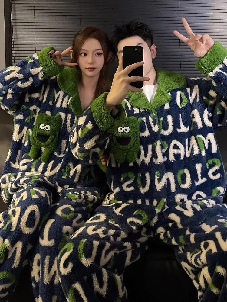 Winter Fleece-gefüttert Verdickte Korallen Fleece Pyjamas Für Männer Lange Plüsch Geeignet Für Oberbekleidung Hause Tragen Paar Pyjamas Set für.