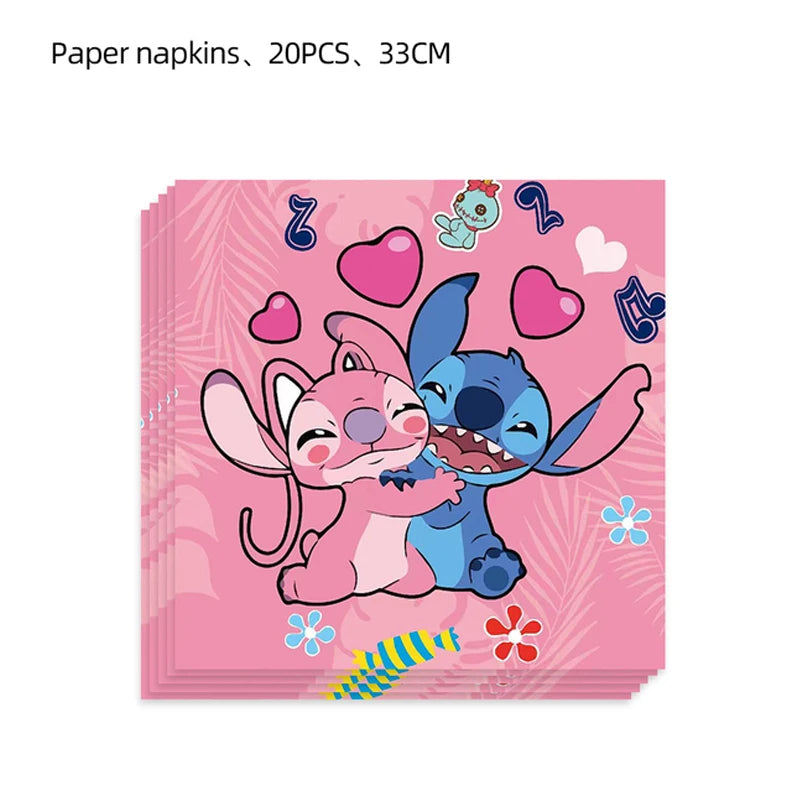 Disney Rosa Stich Geburtstag Party Dekorationen Mädchen Einweg Geschirr Ballon Kuchen Topper Tischdecken Liefert Baby Dusche