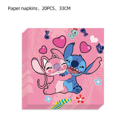 Disney Rosa Stich Geburtstag Party Dekorationen Mädchen Einweg Geschirr Ballon Kuchen Topper Tischdecken Liefert Baby Dusche