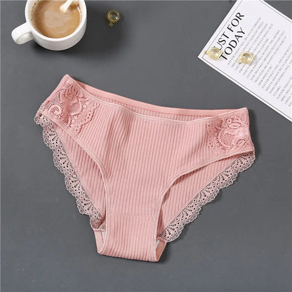 FINETOO 3Pcs/set Women Cotton Panties M-2XL Low-Rise Underwear Trendy Patchwork Lace Briefs Female Soft Underpants Lingerie 2022.