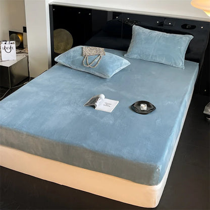 Soft Flannel Fitted Sheet for Winter, Fleece Mattress Protector, Cover with Elastic Band, Bed Linen, Solid Grey, 180x200cm, 1Pc.