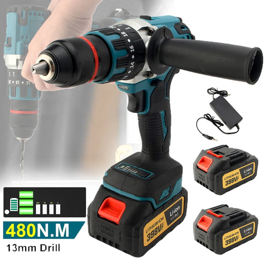 480 N.M Bürstenloser elektrischer Schlagbohrschrauber, 13 mm Akku-Bohrschrauber, Elektroschrauber, DIY-Treiber, Elektrowerkzeug für Makita 18 V Akku-Stift