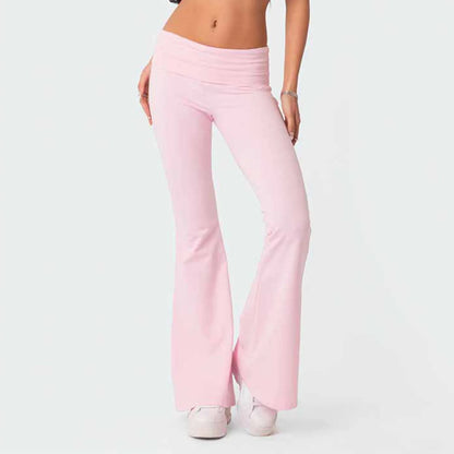 Damenmode, einfarbig, schmale Passform, schmale Reverse-Taille, niedrige Taille, elastische Taille, Schlaghose, Hose für Damen, Damenhose 2024