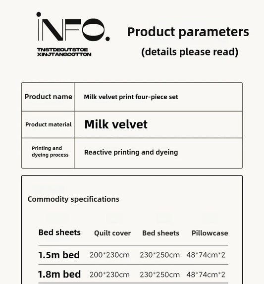 2025 new light luxury style high gram milk fleece 1.5m/1.8m bed four-piece printing warm bed sheet quilt cover.