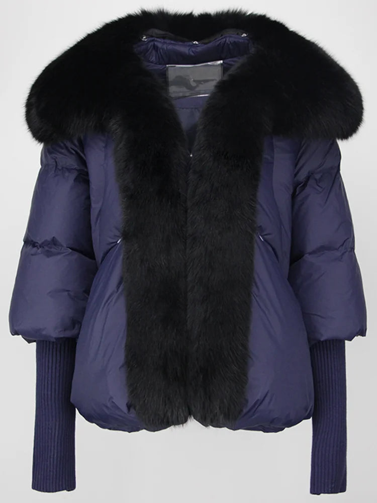 Lose Natürliche Echt Fox Pelz Kragen Mantel Dicke Neue Europäische Mode Weiße Ente Unten Jacke Winter Frauen Warme Luxus Oberbekleidung