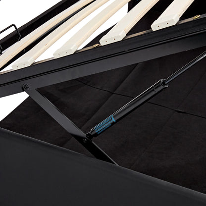 160x200cm Gepolstertes Doppelbett mit LED und USB, mit Lattenrost und Stauraum, PU-Funktionsbett