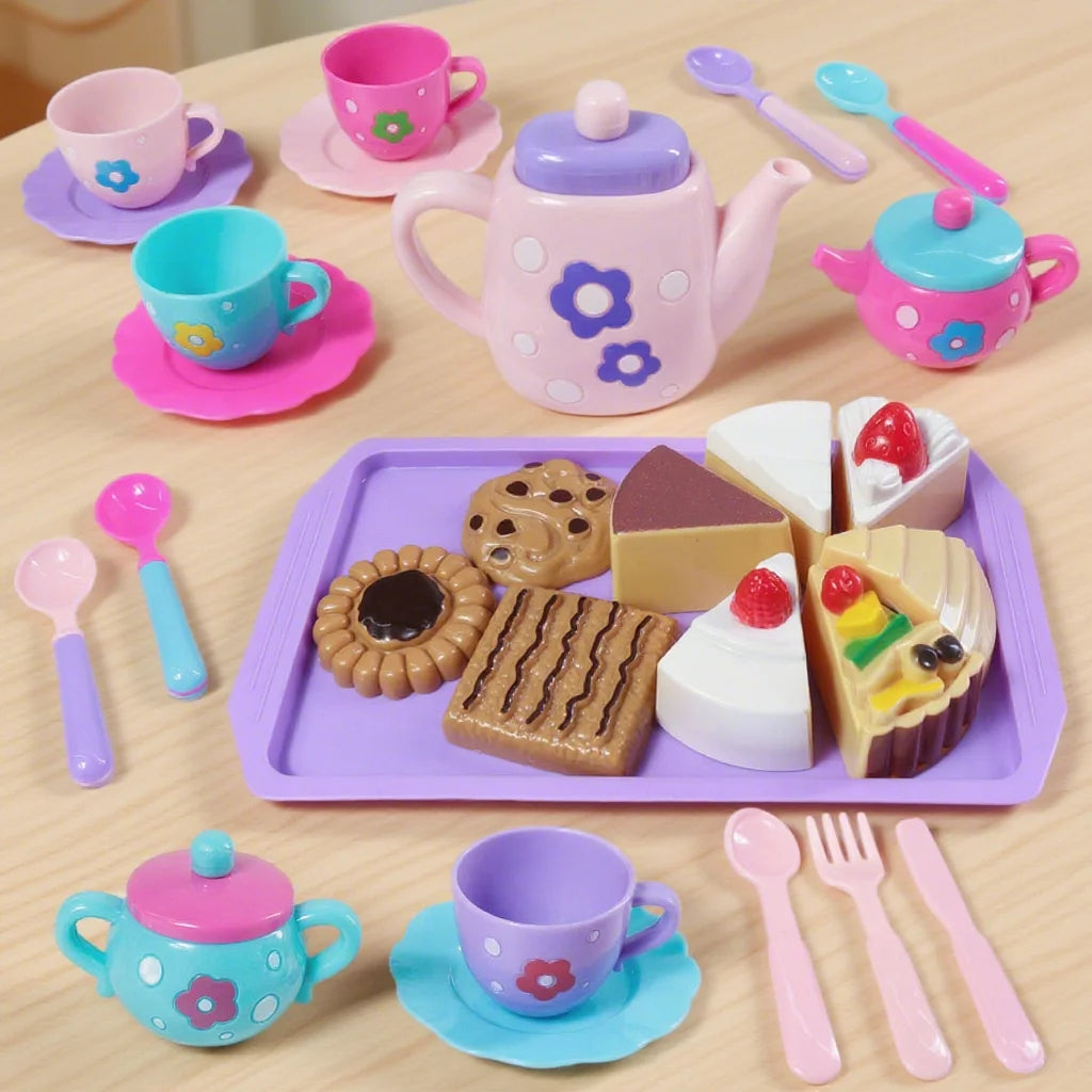 Little girl tea party set, pretend afternoon tea dessert teapot set, princess tea time playing teapot kitchen toys, Easter gifts.