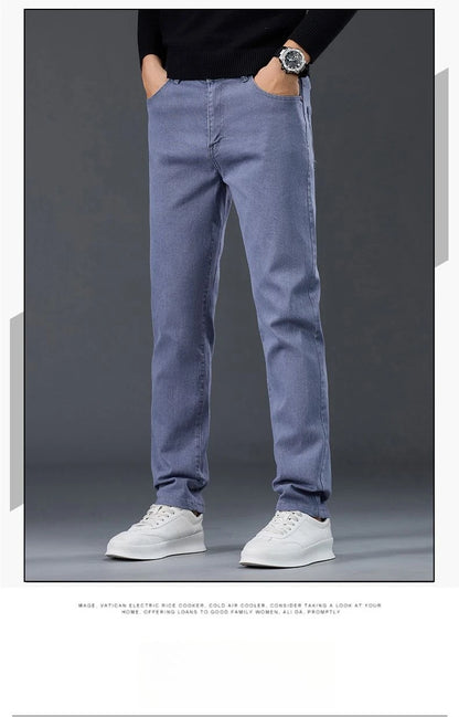 Male Brand Jeans Clothing Light Luxury Stretch Looes Fit Pants Comfortable Soft Business Fashion Straight Casual Denim Trousers