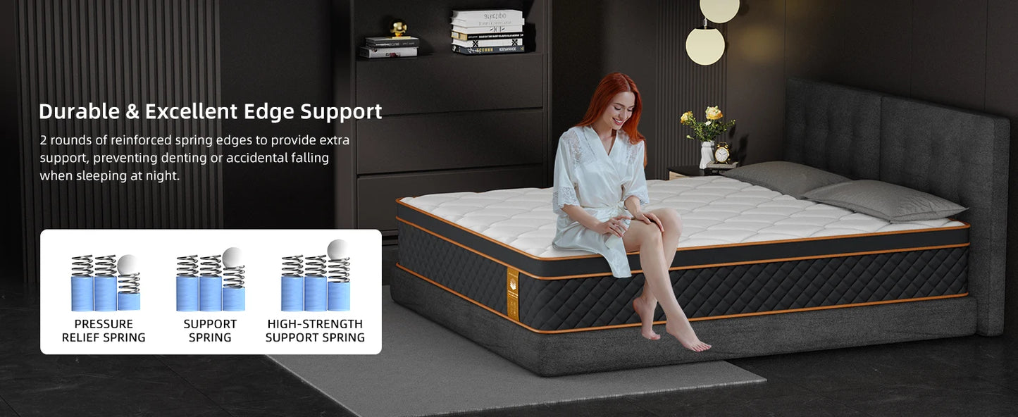 SKSBTF Memory-Schaum-Matratze, 25 cm dick, Taschenfederkernmatratze, Hybrid, atmungsaktiv, Anti-Milben, geräuschlos, Erwachsene, Schlafzonenunterstützung