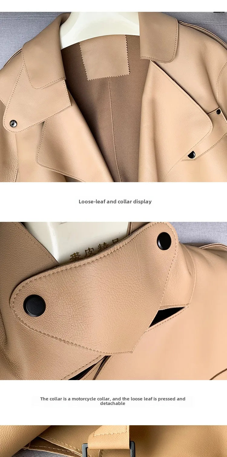 Schaffellmantel für Damen, Lederjacke, Winter, Frühling, Moto, Biker, echt, Top-Qualität, Schwarz.