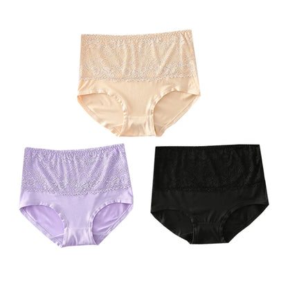 3pcs Women's Panties High Waist Underwear Large Size Fashion Girls Briefs Cow Milk Silk Breathable Lace Panty Female Lingerie