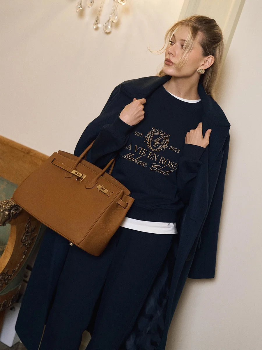 Bornladies Embroidered Hoodie Pants 2-piece Set Autumn New Casual Pants Women's O-neck Pullover Hoodie Suit.