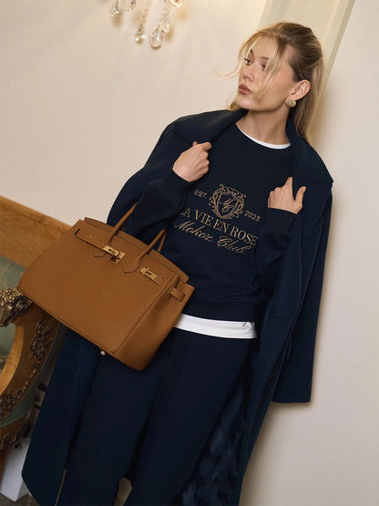 Bornladies Embroidered Hoodie Pants 2-piece Set Autumn New Casual Pants Women's O-neck Pullover Hoodie Suit.