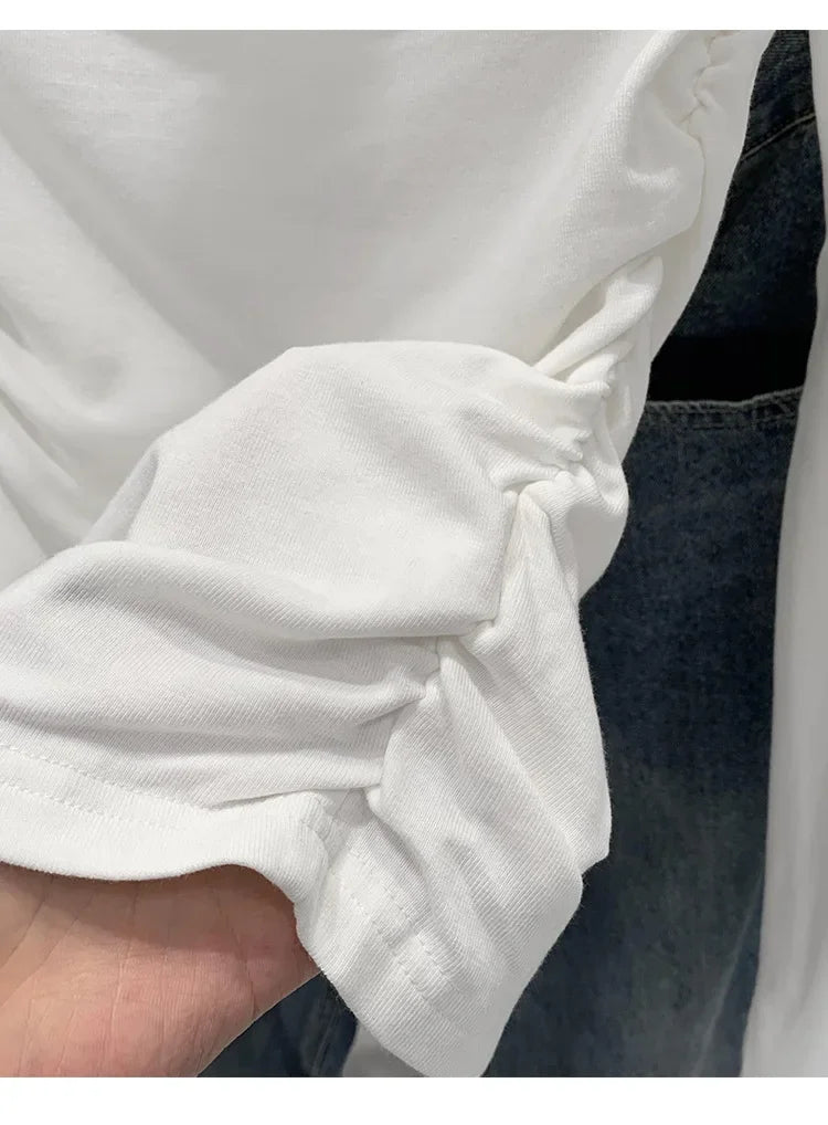 Spicy Girl Style One-Collar Ruffles Cropped Long Sleeve T-Shirt Women's Autumn/Winter New Arrival Base Layer Sweatshirt.