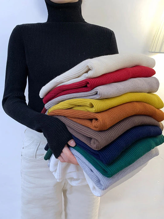 JMPRS Rollkragenpullover Frauen Mode Einfache Winter Pullover Jumper Hohe Elastische Gestrickte Herbst Weibliche Grundlegende Tops Casual Bluse