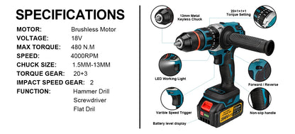 13 mm 480 N.M bürstenloser elektrischer Schlagbohrschrauber Akku-Bohrschrauber Elektroschrauber DIY-Treiber Elektrowerkzeug für Makita 18 V Akku-Pin