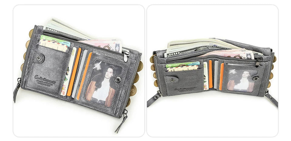 CONTACT'S Genuine Leather Short Wallets for Women Luxury Designer Coin Purse Female Money Clip Card Holder Customize Men Wallets