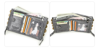 CONTACT'S Genuine Leather Short Wallets for Women Luxury Designer Coin Purse Female Money Clip Card Holder Customize Men Wallets