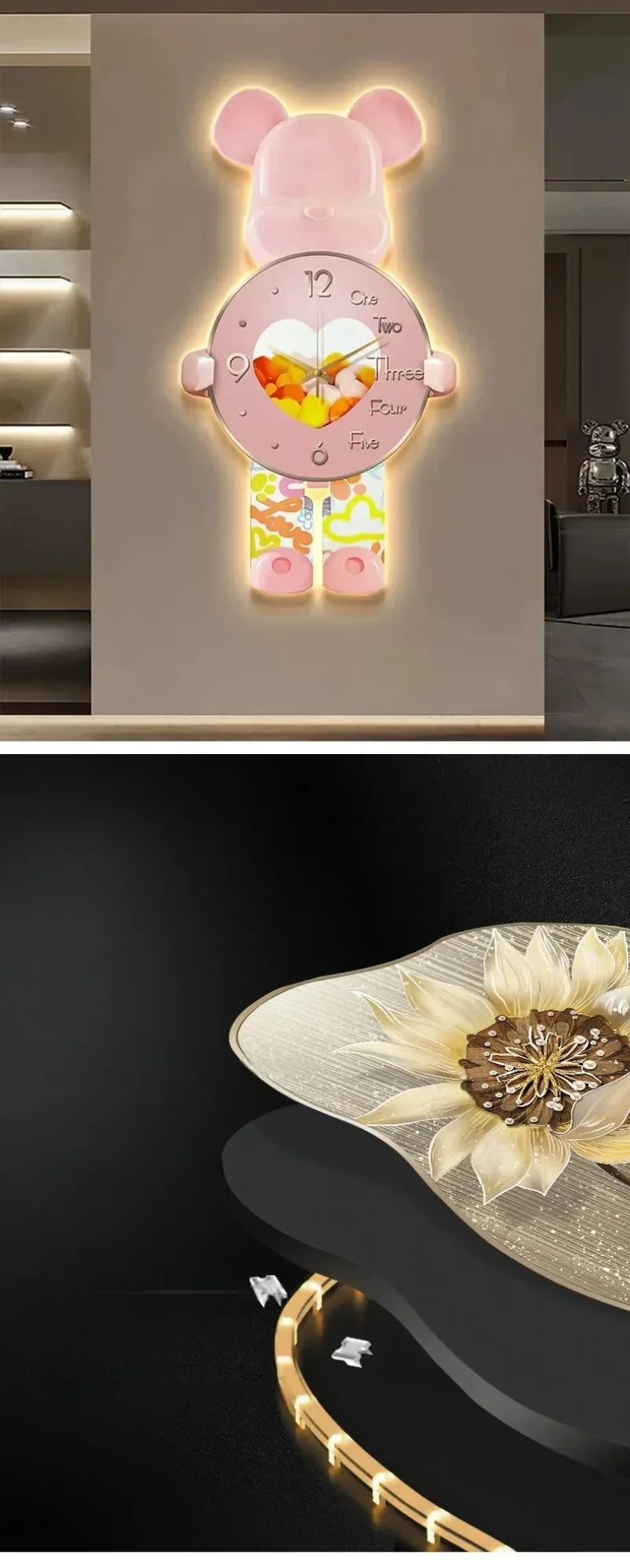 Wand Ästhetische Bär Uhr Moderne LED Licht Einzigartige Bär Stille Uhr Lampe Uhr Luxus Esszimmer Wohnzimmer Dekoration Hause Ornament