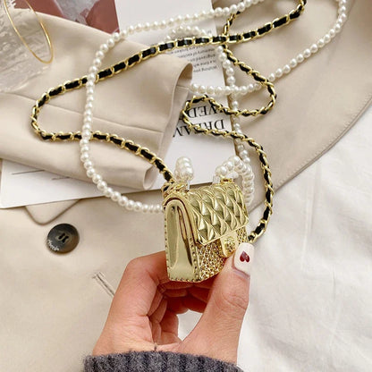 Mini Metal Shoulder Bags for Women Pearl Chain Crossbody Bag Designer Clothing Accessories Satchel Female Decorative Box Handbag